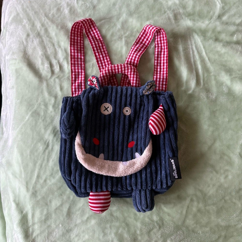 LES DEGLINGOS Corduroy Backpack Hippipos the Hippo